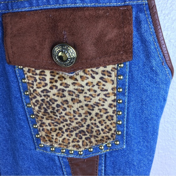 St. Maarten Dallas Vintage Leather Denim Mix Media Studded Vest Sz M - Picture 10 of 15